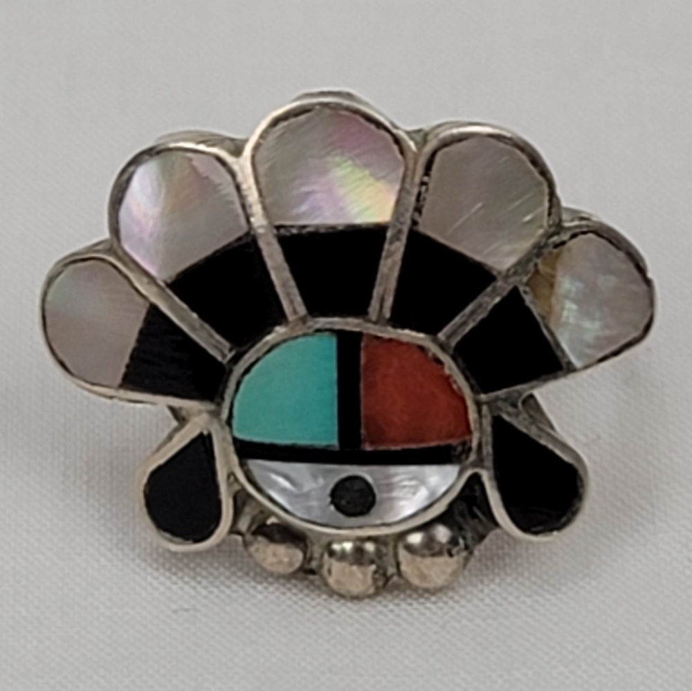 Vintage Tourquose Feather Silver Ring Indian Jewelry  Evil Eye